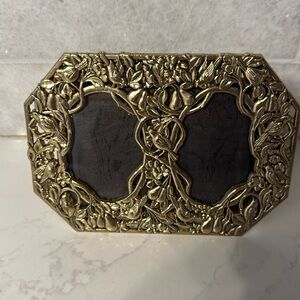 Vintage double picture free standing frame partridge in a pear tree metal